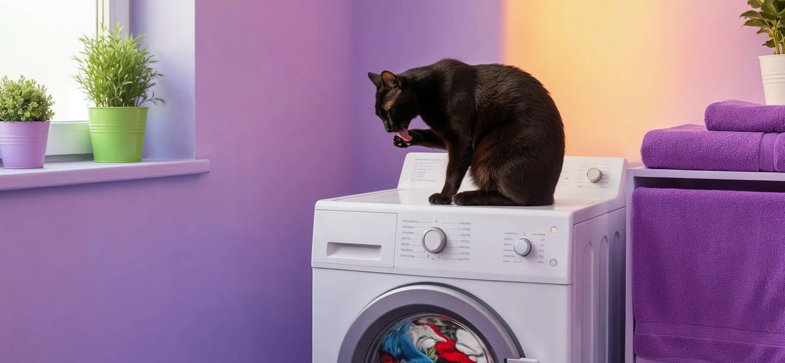 Gato em cima da máquina de lavar — Lavanderia Banho de Gato