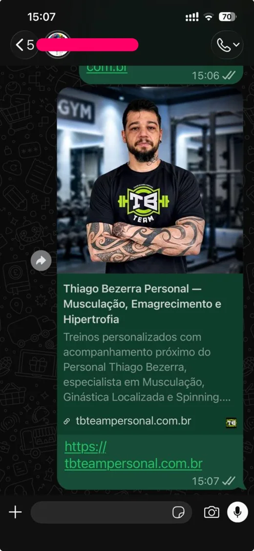 Prévia do site de cliente compartilhado