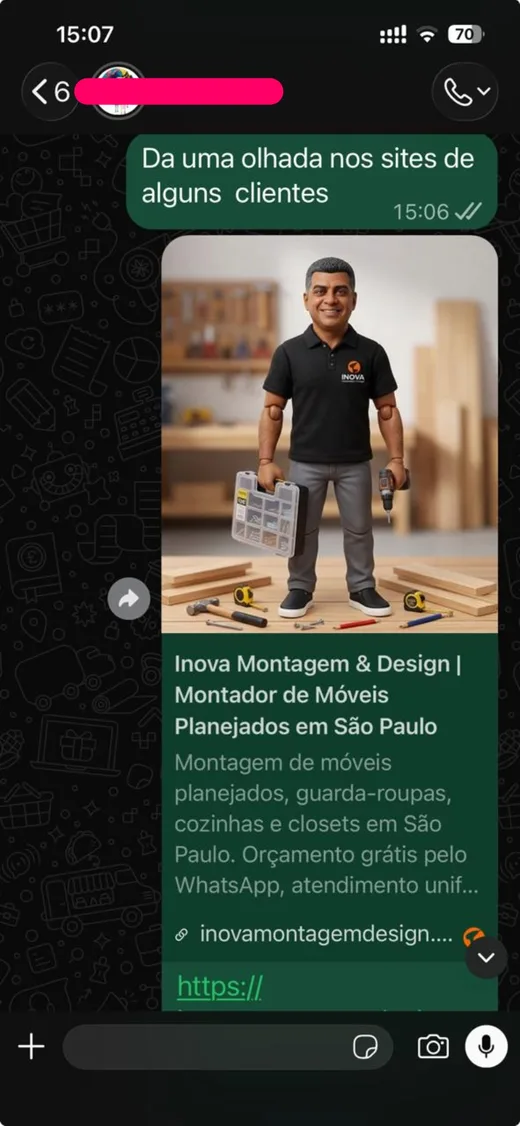 Prévia do site de cliente compartilhado