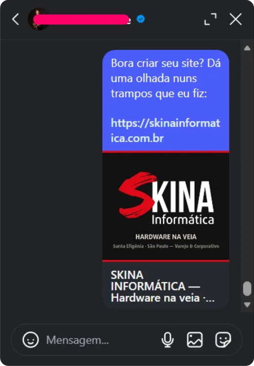 Prévia do site de cliente compartilhado